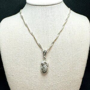 VTG Sterling Silver 925 Pineapple Flattened Curb Link Chain Necklace 16'' Length